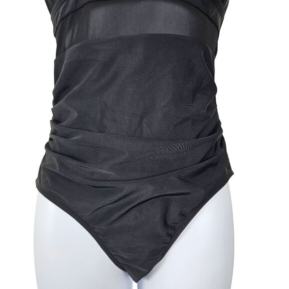 Womens Sexy Black Mesh Small One-Piece Swimsuit Deep V-Neck Halter Tie Beach - Picture 7 of 9